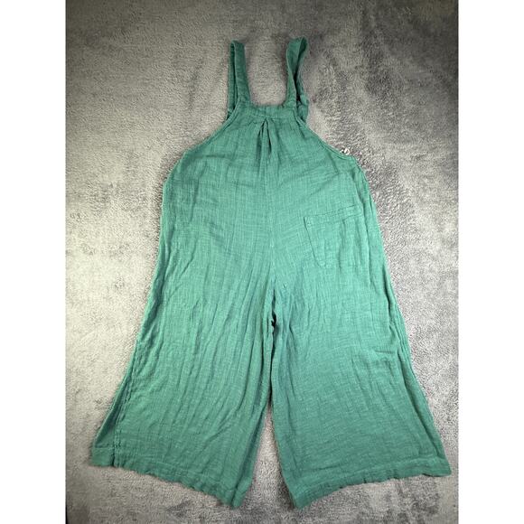 Free People Sugar Magnolia Green Overall Super Wide Leg Crop Jumpsuit L Knit Cot - Picture 2 of 11